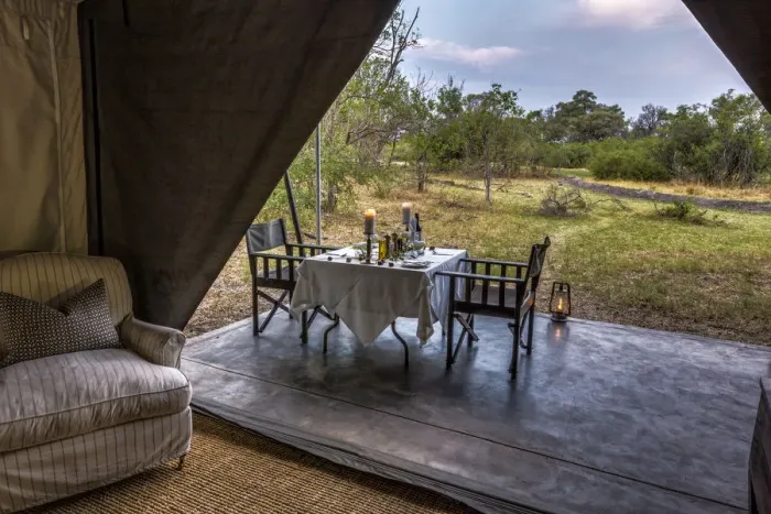 Framed Print : Dining outside of luxury tent, Machaba Camp, Okavango Delta, Botswana Framed Print : Dining outside of luxury tent, Machaba Camp, Okavango Delta, Botswana