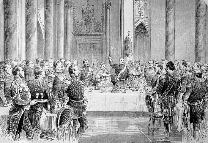 Framed Print : Dinner in the State Room of Hohenzollern Castle, Hohenzollern Castle, Baden-Wuerttemberg, Germany, on 3 October 1867, Historic, digitally restored reproduction of an original 19th century master, exact original date unknown Framed Print : Dinner in the State Room of Hohenzollern Castle, Hohenzollern Castle, Baden-Wuerttemberg, Germany, on 3 October 1867, Historic, digitally restored reproduction of an original 19th century master, exact original date unknown