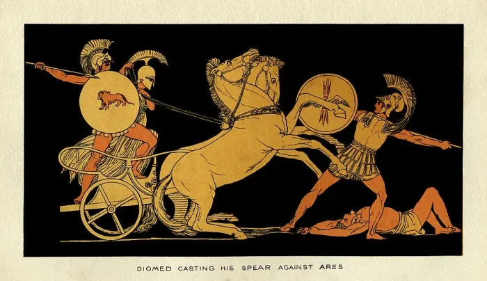 Framed Print : Diomed casting his spear against Ares Framed Print : Diomed casting his spear against Ares