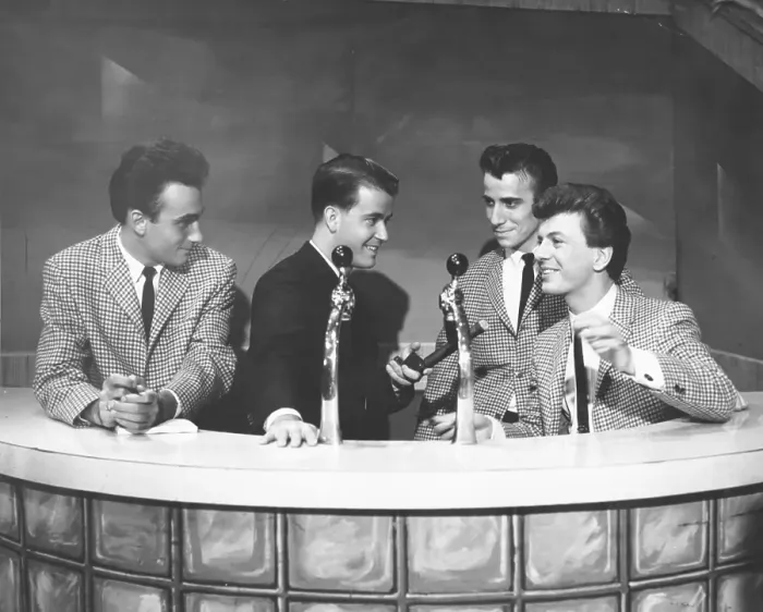 Framed Print : Dion And The Belmonts With Dick Clark Framed Print : Dion And The Belmonts With Dick Clark