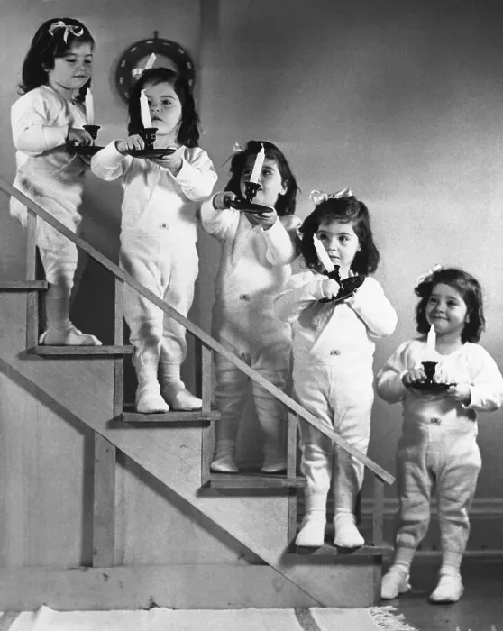 Framed Print : Dionne Quintuplets Dressed For Bed Framed Print : Dionne Quintuplets Dressed For Bed