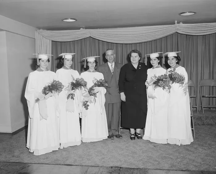 Framed Print : Dionne Quintuplets in Graduation Gowns Framed Print : Dionne Quintuplets in Graduation Gowns