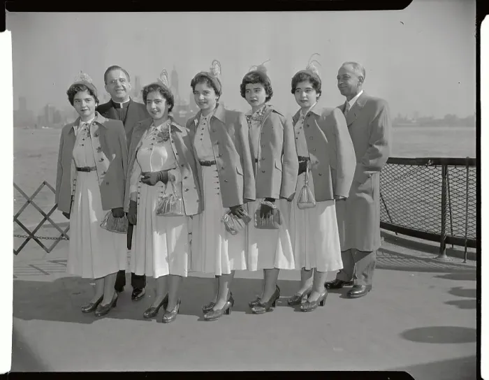 Framed Print : Dionne Quintuplets Standing on Ferry Framed Print : Dionne Quintuplets Standing on Ferry