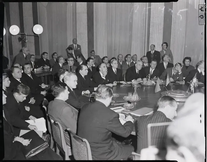 Framed Print : Diplomats Seated Around Table