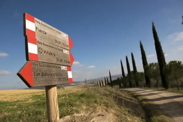 Framed Print : A directional sign to Pienza, San Quirico and Vitaleta chapel in Val d Orcia Framed Print : A directional sign to Pienza, San Quirico and Vitaleta chapel in Val d Orcia