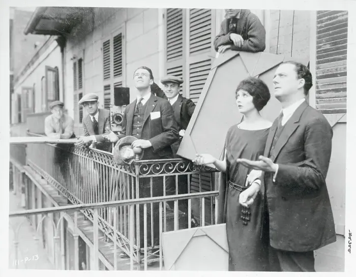 Framed Print : Director and Performers Completing Scene on Balcony Framed Print : Director and Performers Completing Scene on Balcony