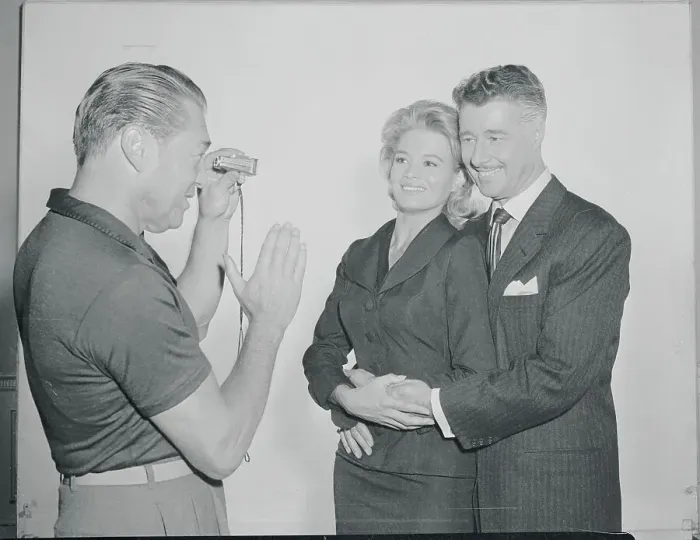 Framed Print : Director Vincent Sherman with Actor Don Ameche and Costar Framed Print : Director Vincent Sherman with Actor Don Ameche and Costar
