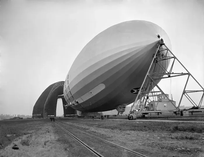 Framed Print : Dirigible Macon Outside Hangar