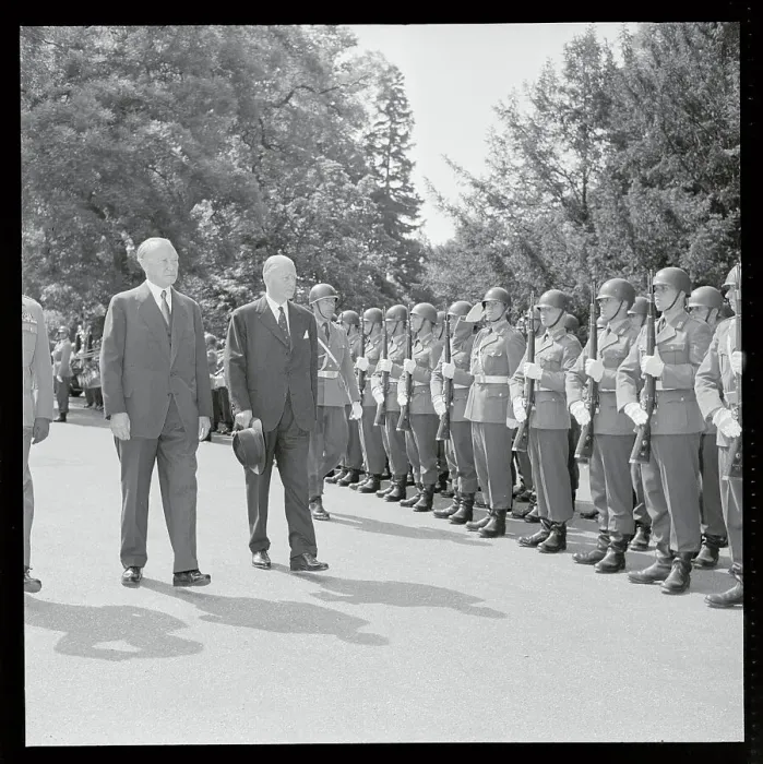 Framed Print : Dirk Stikker and Konrad Adenauer Reviewing Honor Guard Framed Print : Dirk Stikker and Konrad Adenauer Reviewing Honor Guard