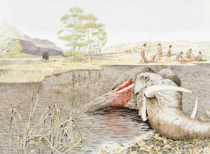 Framed Print : Discarded bloody body of woolly mammoth in pool Framed Print : Discarded bloody body of woolly mammoth in pool