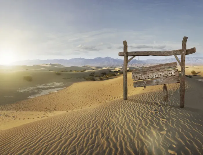 Framed Print : disconnect wooden sign in the desert Framed Print : disconnect wooden sign in the desert