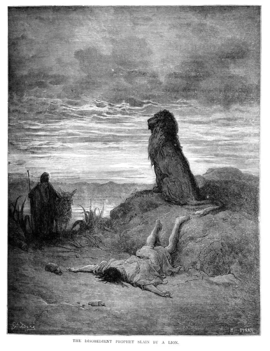 Framed Print : Disobedient Prophet slain by a Lion Framed Print : Disobedient Prophet slain by a Lion