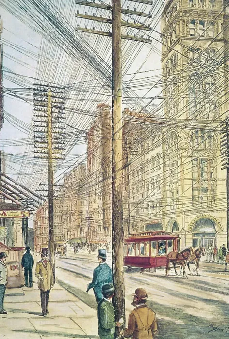 Framed Print : Disorderly Wires on Broadway