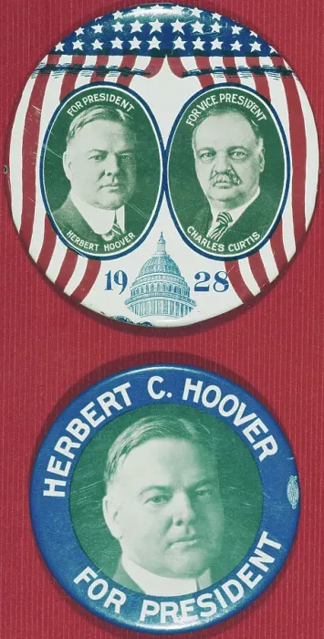 Framed Print : Display of American Campaign Emblems for Hoover and Curtis