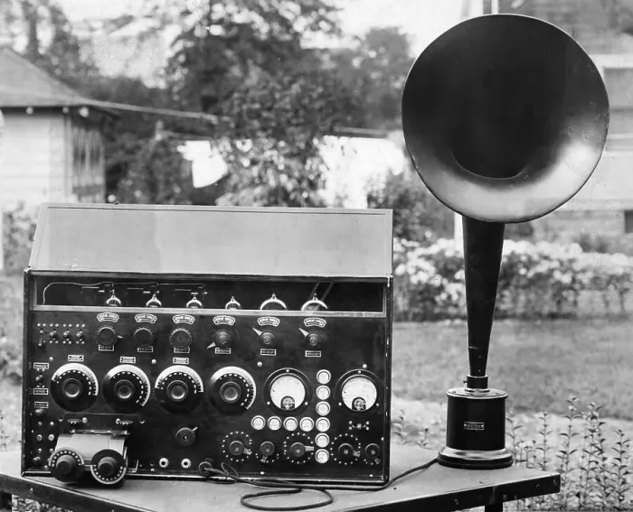 Framed Print : Display of an Early Radio on Residential Lawn Framed Print : Display of an Early Radio on Residential Lawn