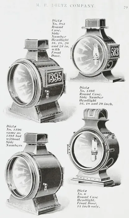 Framed Print : Display of Various Early Railroad Headlights Framed Print : Display of Various Early Railroad Headlights