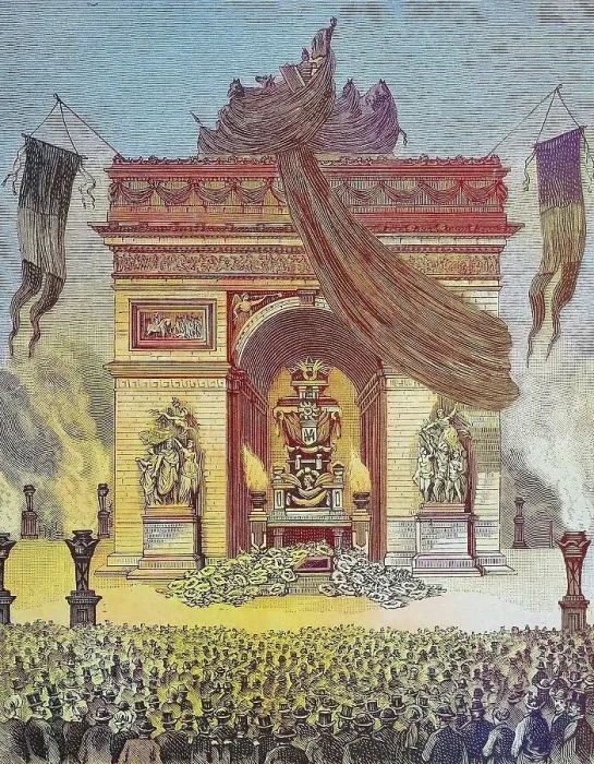 Framed Print : The display of Victor Hugos body under the Arc de Triomphe in Paris, France, Victor Marie Hugo, 1802, 1885, was a French poet, novelist, and dramatist of the Romantic movement, Historic, digitally restored reproduction from a 19th century original