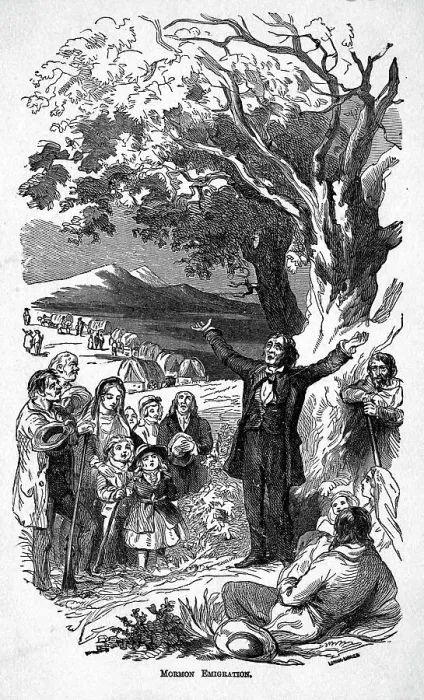 Framed Print : Distant Wagon Train Behind Preaching Man Framed Print : Distant Wagon Train Behind Preaching Man
