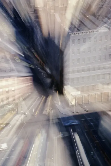 Framed Print : Distorted Aerial View of Lower Manhattan Street in the 1960's Framed Print : Distorted Aerial View of Lower Manhattan Street in the 1960's