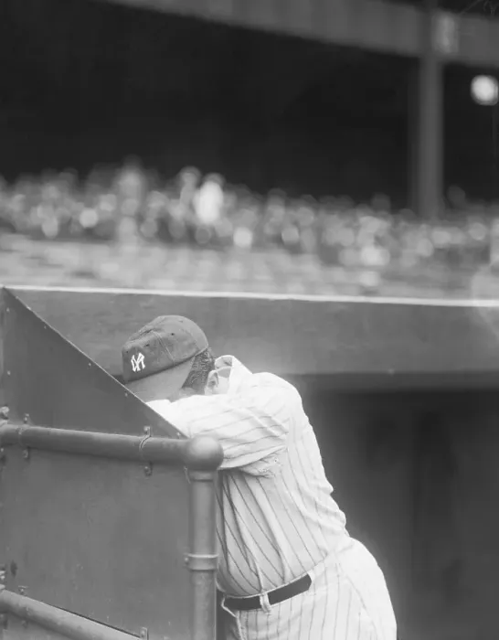 Framed Print : Distraught Babe Ruth in Baseball Field Dugout