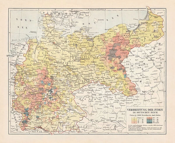 Distribution of the Jews in Germany, lithograph, published in 1897
