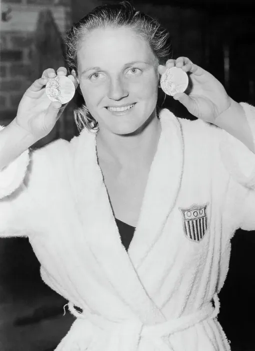 Framed Print : Diver Patricia McCormick Displaying Gold Medal Framed Print : Diver Patricia McCormick Displaying Gold Medal