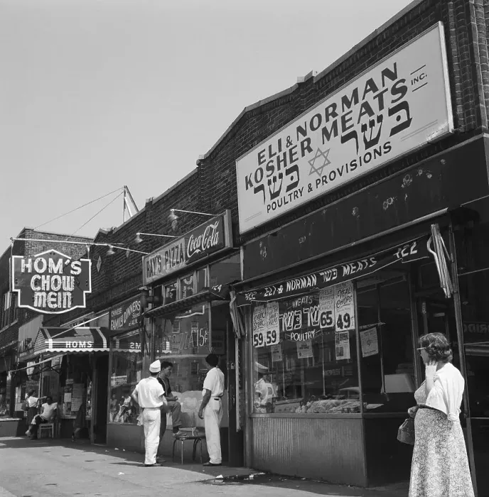 Framed Print : Diverse Restaurants and Stores in Brooklyn