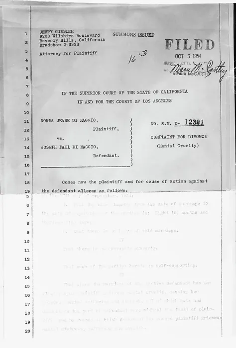 Framed Print : Divorce Complaint from Marilyn Monroe Framed Print : Divorce Complaint from Marilyn Monroe