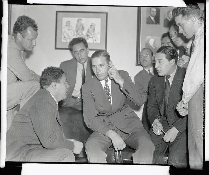 Framed Print : Dizzy Dean in Office with Speaking to Ford Frick and Reporters Framed Print : Dizzy Dean in Office with Speaking to Ford Frick and Reporters