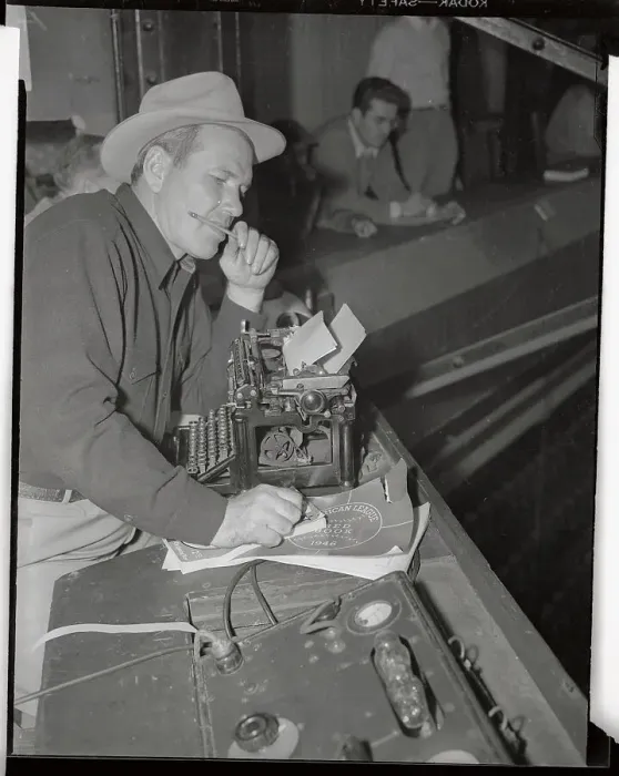 Framed Print : Dizzy Dean at a typewriter Framed Print : Dizzy Dean at a typewriter