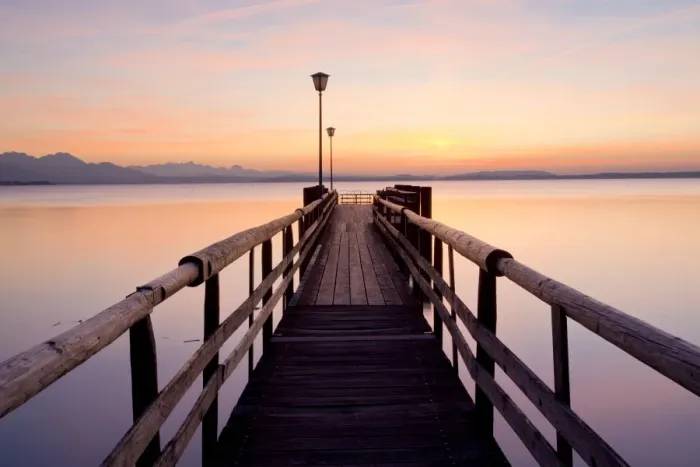 Framed Print : Dock in the evening light near Chieming on Lake Chiemsee, Bavaria, Germany, Europe, PublicGround Framed Print : Dock in the evening light near Chieming on Lake Chiemsee, Bavaria, Germany, Europe, PublicGround