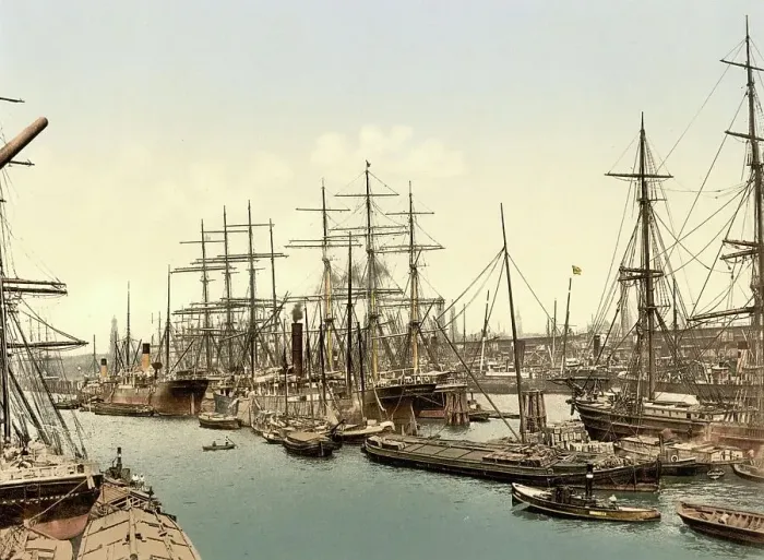 Framed Print : Dock and ships in the harbour, Hamburg, Germany, Historic, digitally restored reproduction of a photochrome print from the 1890s Framed Print : Dock and ships in the harbour, Hamburg, Germany, Historic, digitally restored reproduction of a photochrome print from the 1890s