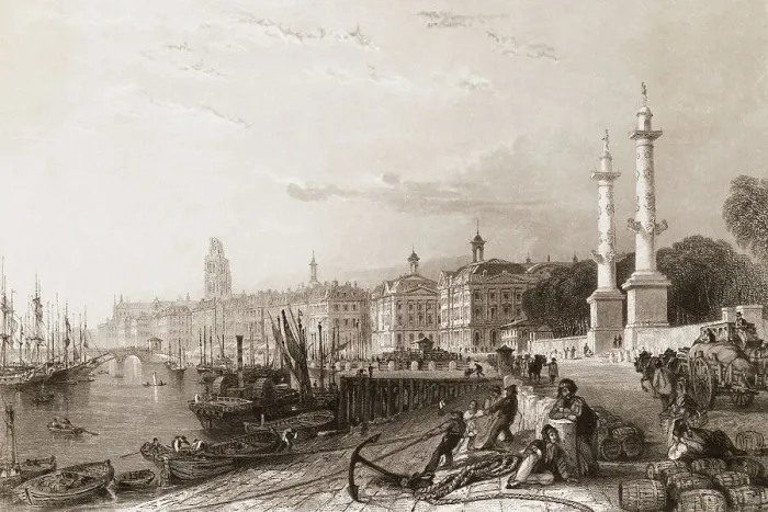 Framed Print : Dock Workers and Citizens Along the Port at Bordeaux Framed Print : Dock Workers and Citizens Along the Port at Bordeaux