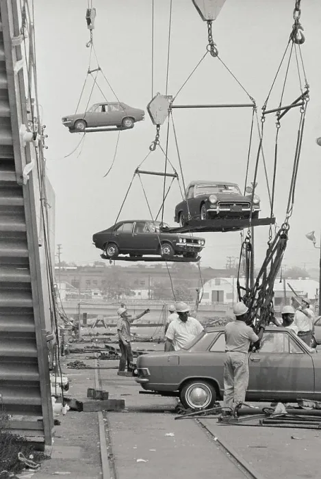 Framed Print : Dockworkers Unload Automobile Imports Framed Print : Dockworkers Unload Automobile Imports