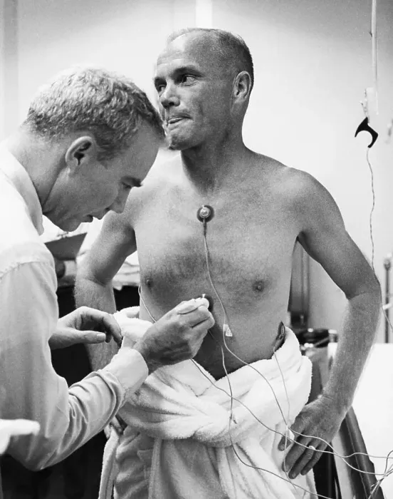 Framed Print : Doctor Checks Bare-Chested John Glenn Framed Print : Doctor Checks Bare-Chested John Glenn