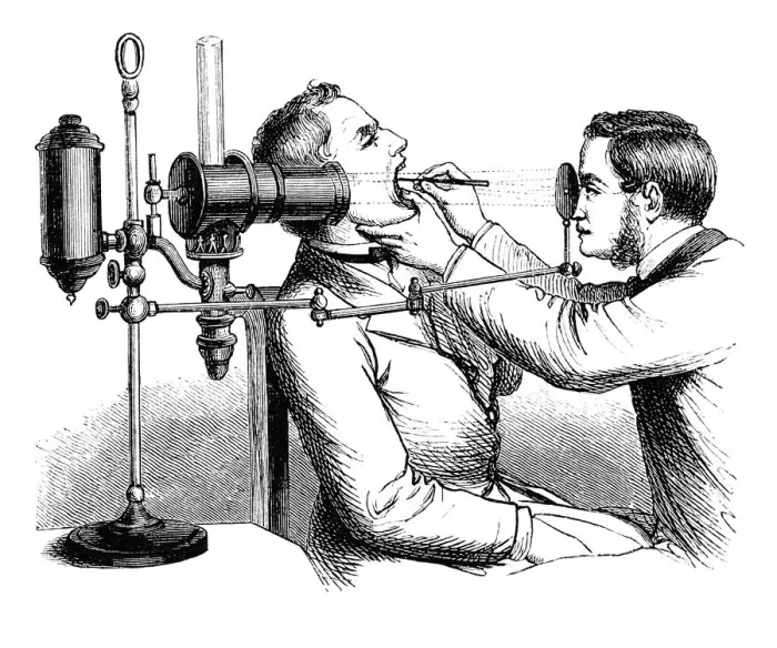 Framed Print : Doctor examines throat space Framed Print : Doctor examines throat space