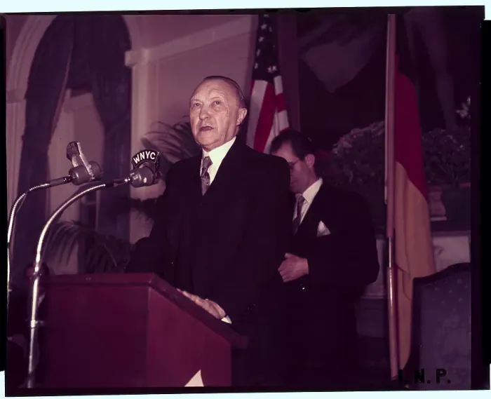 Framed Print : Doctor Konrad Adenauer Speaking at Microphones Framed Print : Doctor Konrad Adenauer Speaking at Microphones