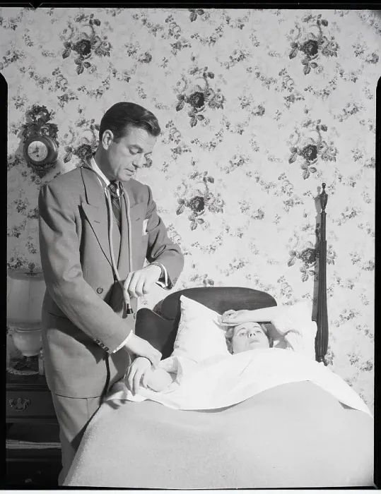 Framed Print : Doctor Takes Woman's Pulse Bedside Framed Print : Doctor Takes Woman's Pulse Bedside