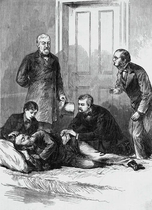 Framed Print : Doctor Tending to James Garfield After Shooting Framed Print : Doctor Tending to James Garfield After Shooting