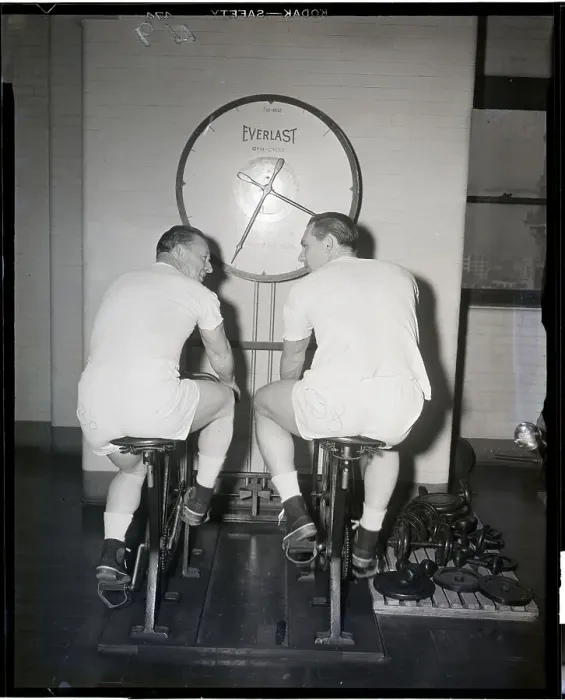 Framed Print : Dodger Manager, Player On Cycles, Workout Framed Print : Dodger Manager, Player On Cycles, Workout