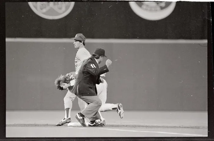 Framed Print : Dodger and Phillie Player in Action for an Out Call Framed Print : Dodger and Phillie Player in Action for an Out Call