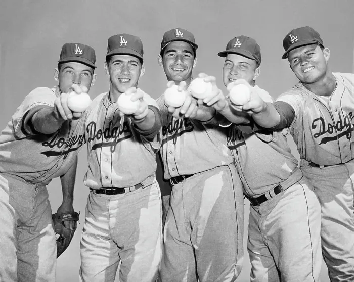Framed Print : Dodger Pitchers Posing Holding Baseballs Framed Print : Dodger Pitchers Posing Holding Baseballs