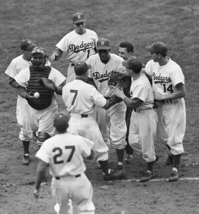Framed Print : Dodgers Celebrating Victory on Field