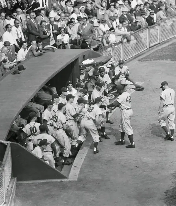 Framed Print : Dodgers Congratulating Jackie Robinson