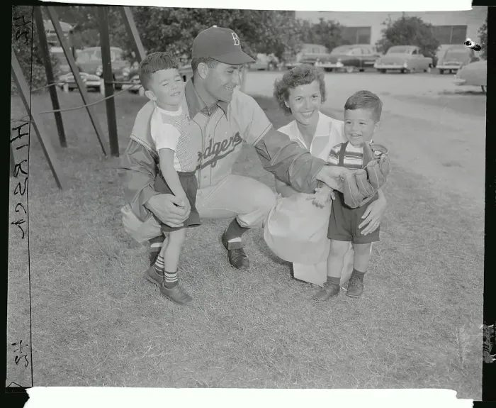 Framed Print : Dodgers Player Carl Furillo with His Wife and Children on Lawn Framed Print : Dodgers Player Carl Furillo with His Wife and Children on Lawn