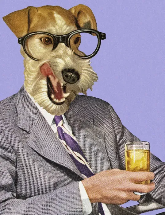 Framed Print : Dog Businessman Holding a Drink Framed Print : Dog Businessman Holding a Drink