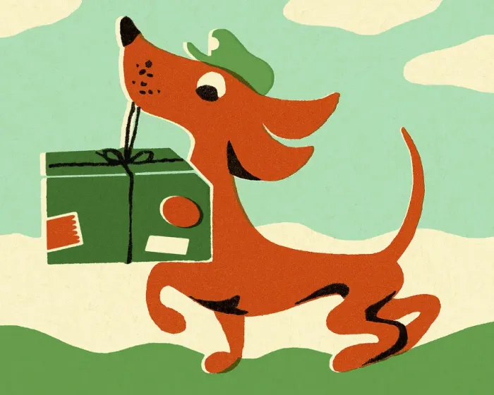 Framed Print : Dog Carrying a Package Framed Print : Dog Carrying a Package