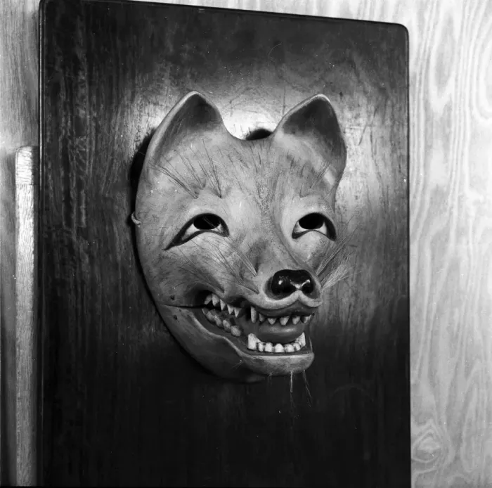 Framed Print : Dog Mask. circa 1955: A mask representing a dog Framed Print : Dog Mask. circa 1955: A mask representing a dog