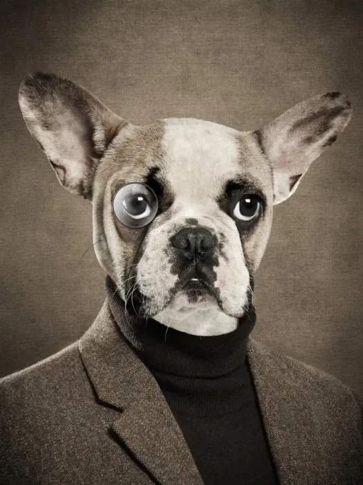 Framed Print : Dog with monocle and human body Framed Print : Dog with monocle and human body