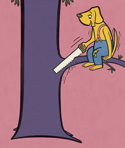 Dog Sawing Tree Branch